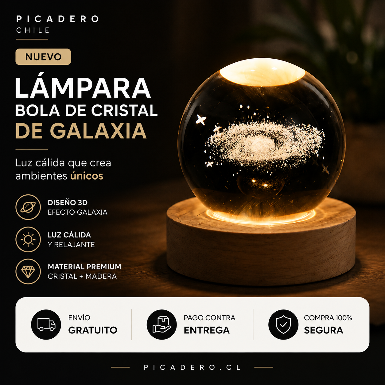 Lampara Bola De Cristal LED Galaxia